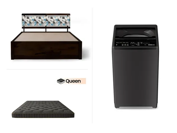 Mosaic Queen Size Bed with Mattress Queen (78 x 60 x 4 inches) and Washing Machine Top Load